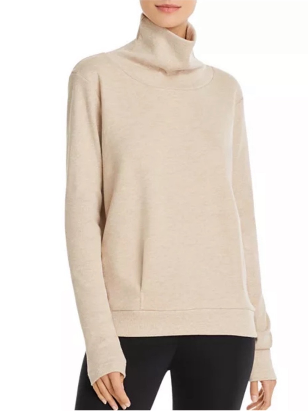 ALO Yoga Tan Clarity Turtleneck Sweater Fleece Cowl Neck Athleisure - Size Small